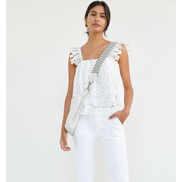 NEW Sold Out NWT Anthropologie White Ruffled Lace Square Neck Tank Ivory Bride‎ - Picture 1 of 16